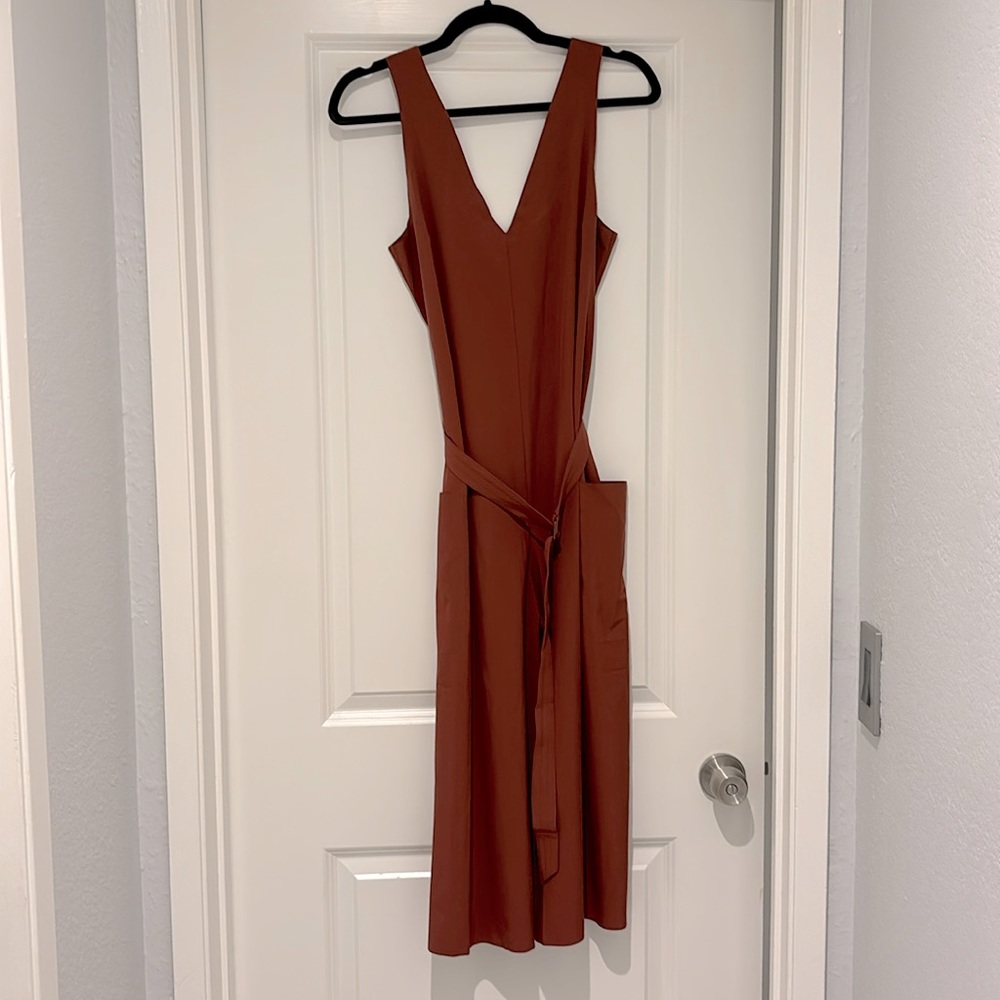 Sleeveless V-Neck Rust Jumpsuit